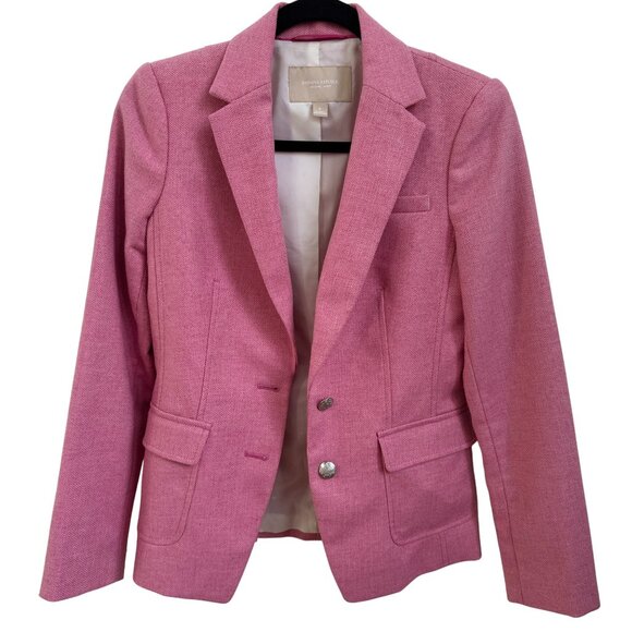 BANANA REPUBLIC Pink Blazer Women's 0 Wool Jacket Elbow Patches Fully Lined NWOT - Picture 2 of 8